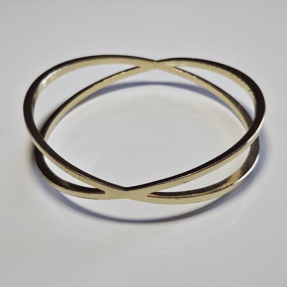 Gold Tone Criss Cross Clear Rhinestone Bangle Bracelet 7.25" - Picture 10 of 12